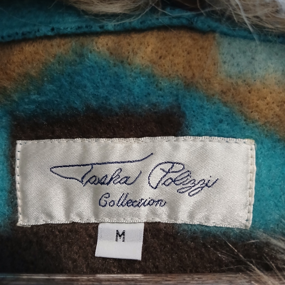 Tasha Polizzi Teal and Brown Cape with Faux Fur - Picture 5 of 7